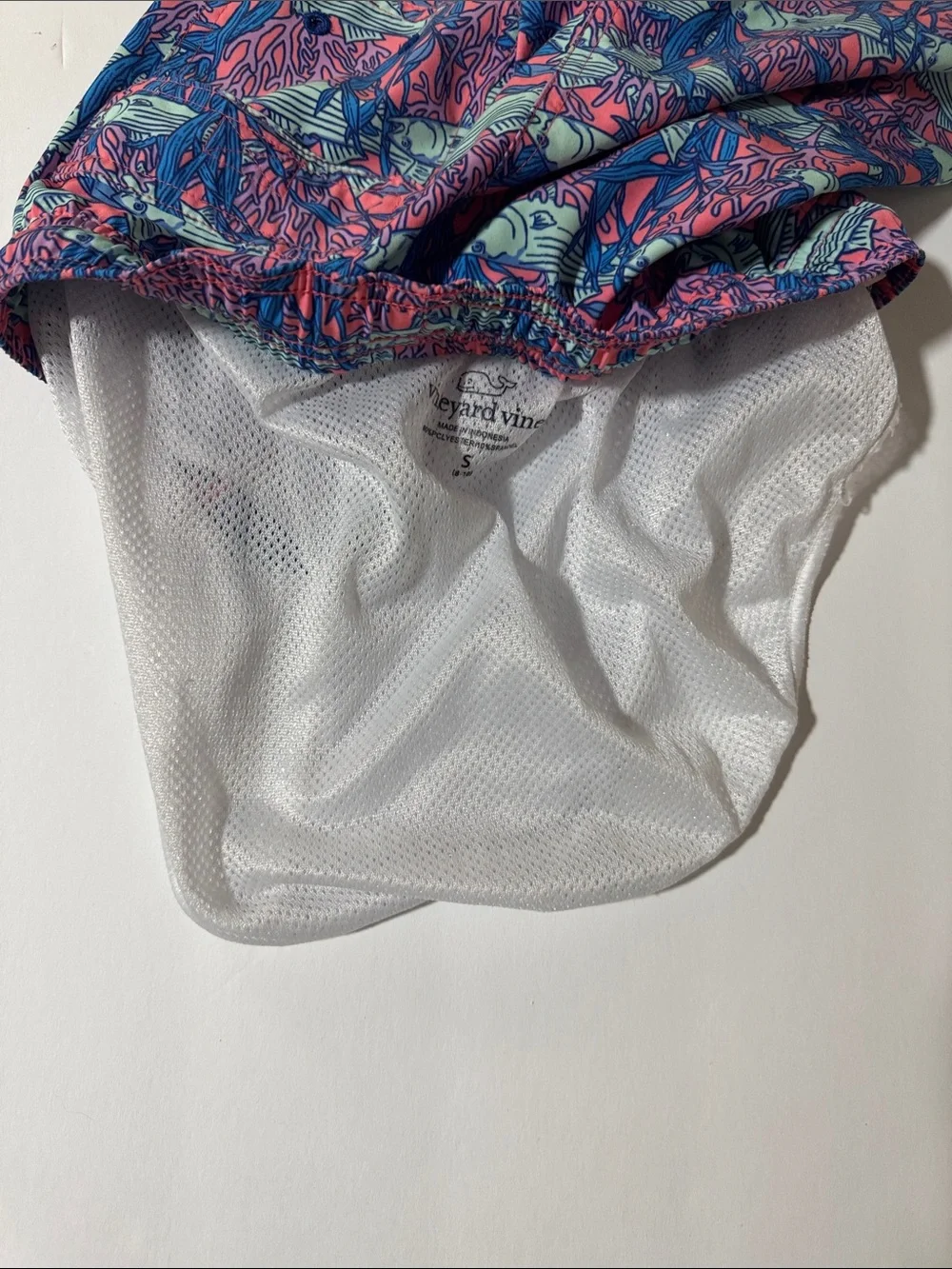 Vineyard Vines Pink, Blue & Mint Fish Print Swim Trunks Kids S